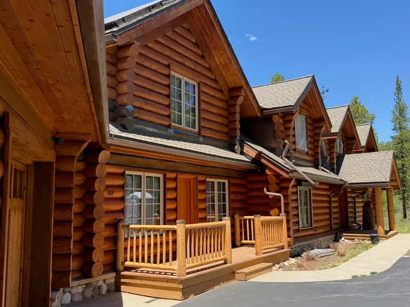 Log home after professional restoration in Breckenridge, Summit County — Breckenridge Log Home Restoration — Media Blasting & Permachink Ultra-2 Bronze, freshly stained and sealed