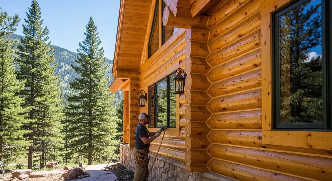 Thomas Elliott inspecting a Colorado log home