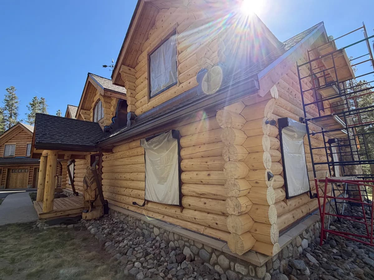 Breckenridge Log Home Restoration — Media Blasting & Permachink Ultra-2 Bronze — restoration detail in Breckenridge, Summit County